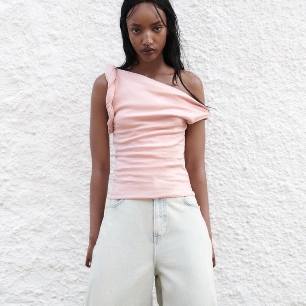 Zara pink twist off the shoulder top
